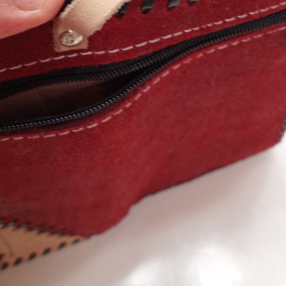Red Leather Women Wallet w/Zipper & Mirror Handmade by Central American Artisans - Picture 6 of 7